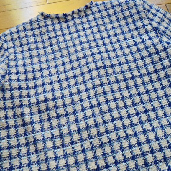 Ann Taylor Women’s Cropped Fringe Tweed Jacket Blue white Sz 8 office preppy - Picture 12 of 14